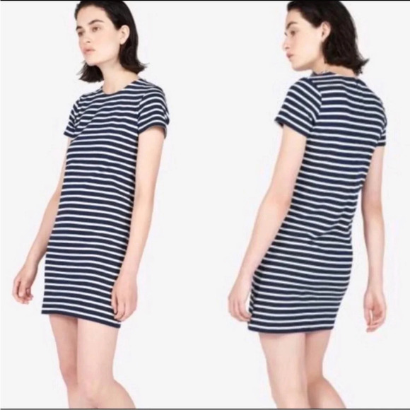 Everlane Gia Navy Striped Cotton T-shirt Dress - Picture 8 of 9